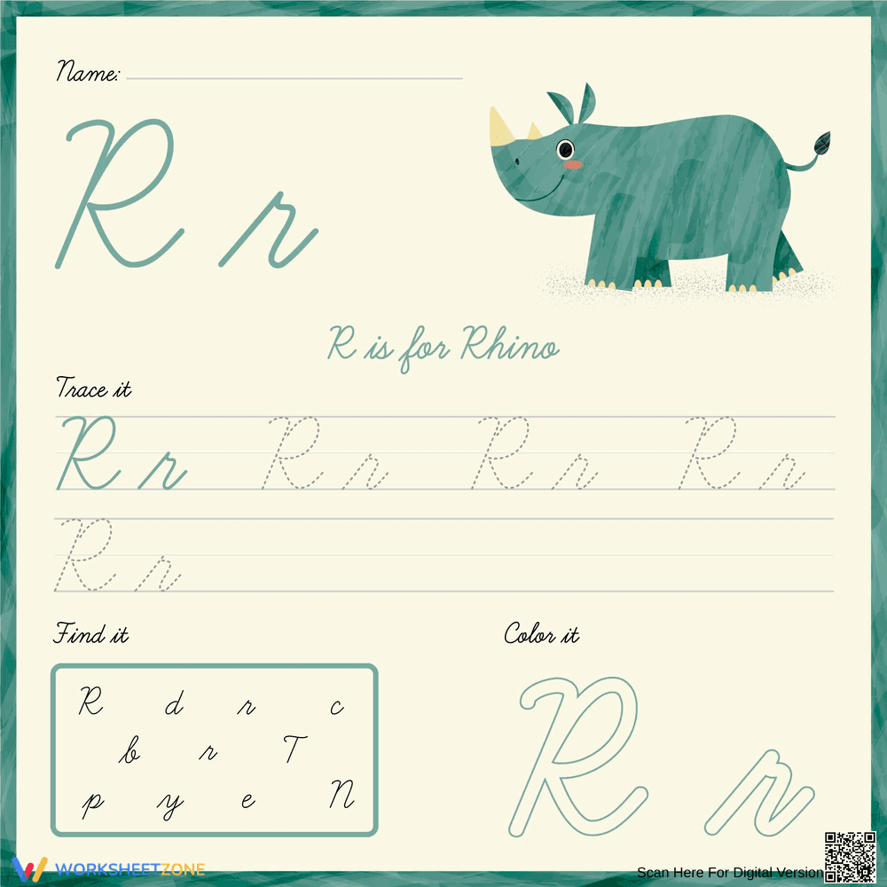 Printable Cursive R Worksheet | Grade 1 English - Page 1