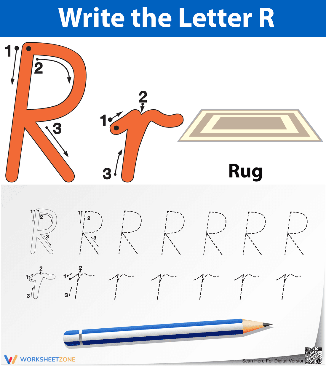 Printable Letter R Writing Worksheet | Grade 1 - Page 1