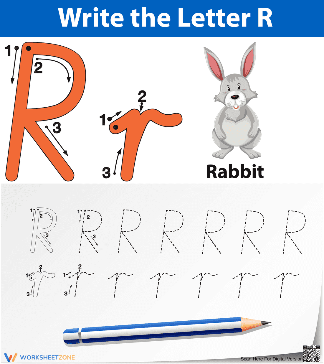 Grade 1 Letter R Tracing — Printable No-Prep Worksheet - Page 1