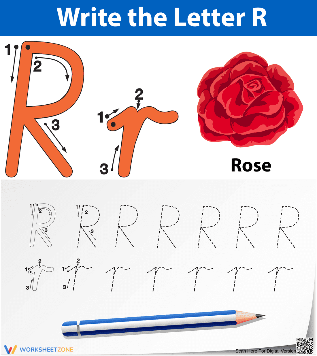 Printable Letter R Tracing Worksheet | Grade K - Page 1