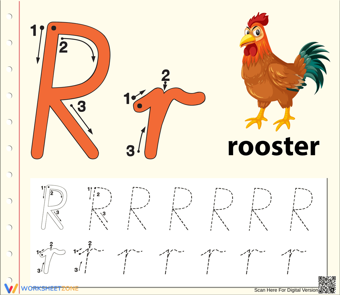 Grade 1 Letter R Tracing — Printable No-Prep Worksheet - Page 1