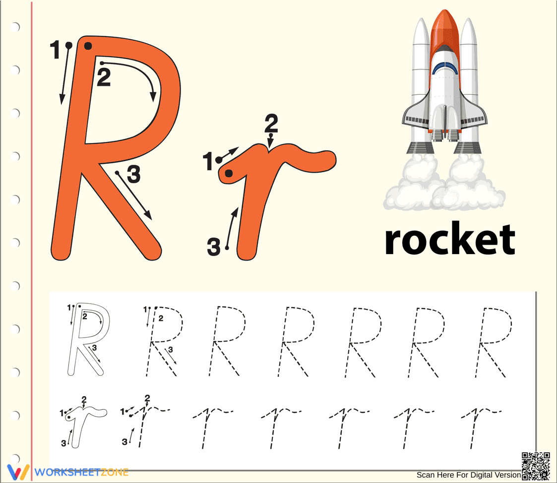 Printable Letter R Tracing Worksheet | Grade K - Page 1
