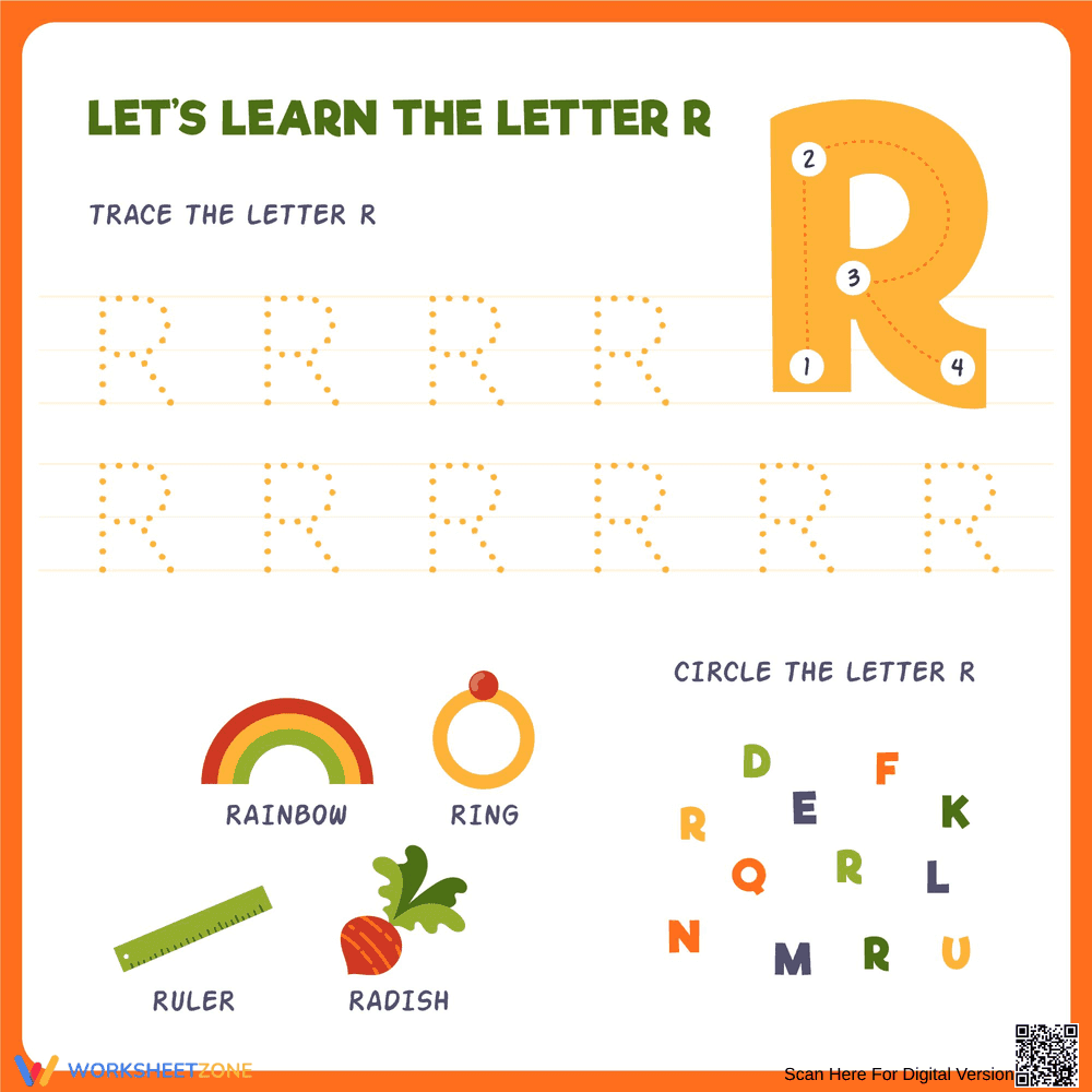 Learn the Letter 'R' Tracing Exercise - Page 1