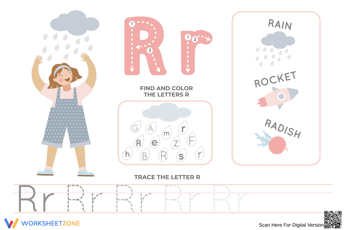 Find and Trace Letter R Worksheet - Page 1