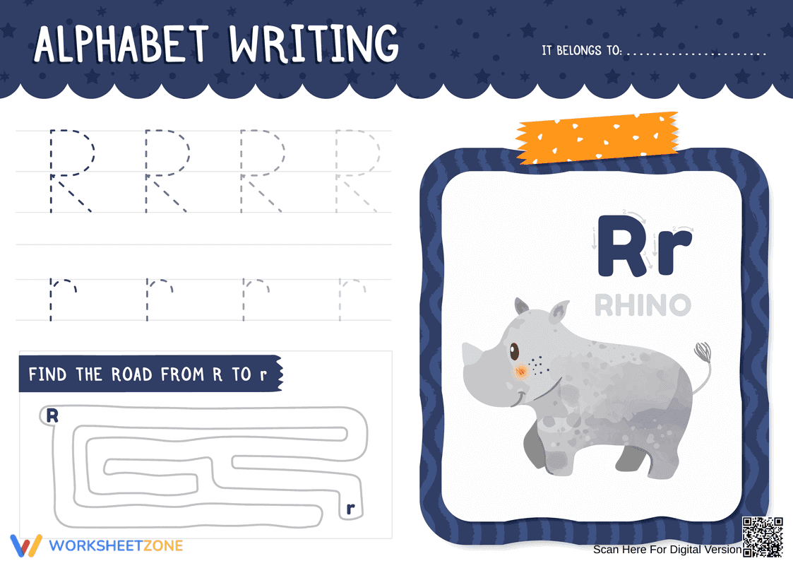 Alphabet Writing: Letter R Worksheet - Page 1