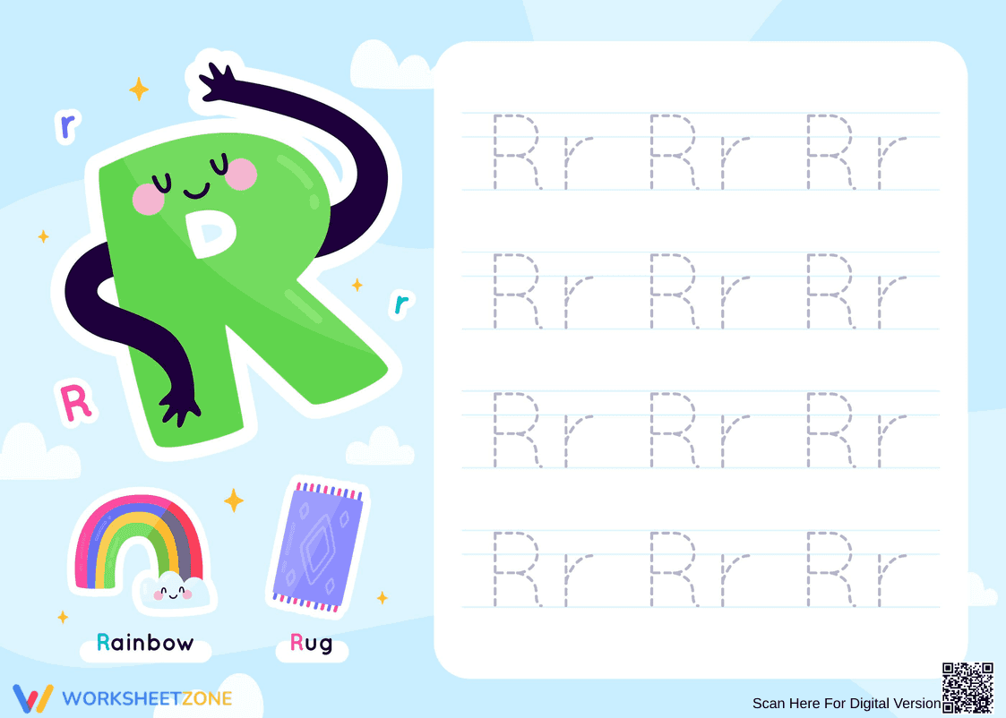 Letter R Worksheet for Practice Tracing - Page 1
