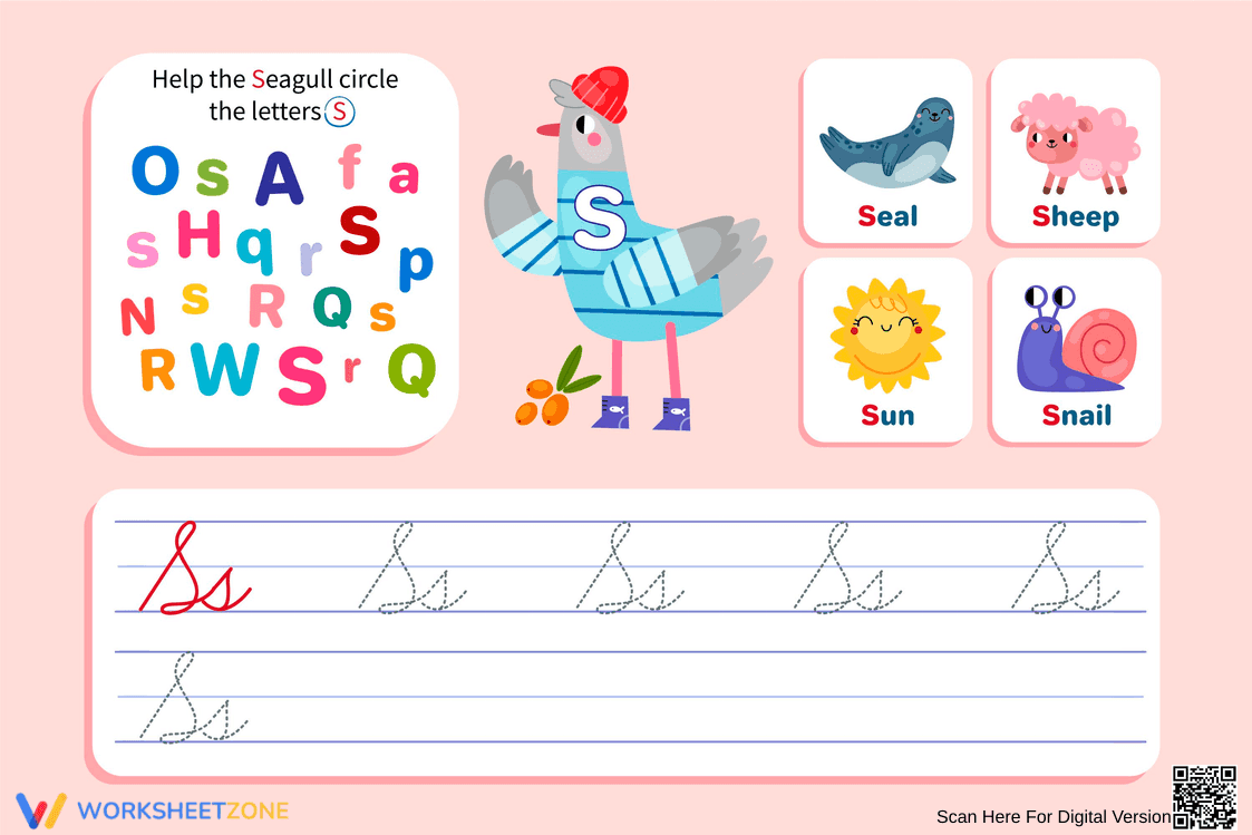 Printable Cursive Letter S Worksheet | Grade 1 - Page 1