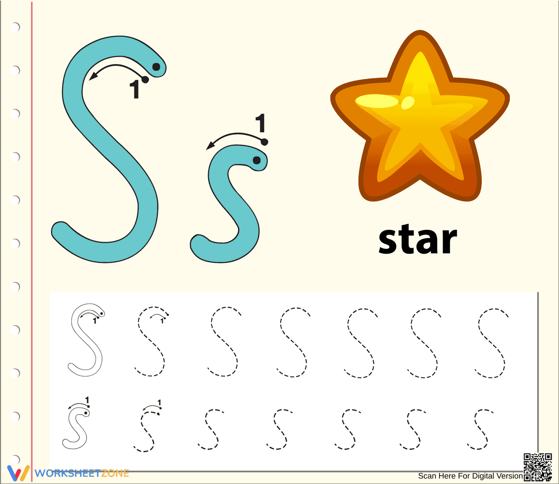 Letter S Tracing Worksheet | Essential Kindergarten Ready - Page 1