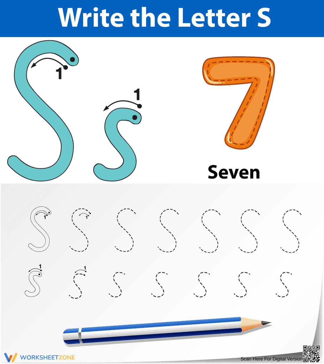 Letter S Tracing Worksheet | Grade 1 Printable - Page 1