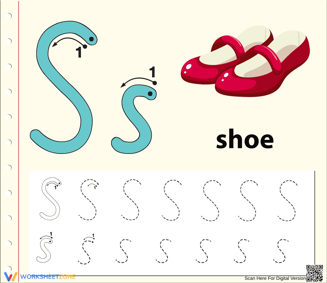 Printable Letter S Tracing Worksheet | Grade K - Page 1