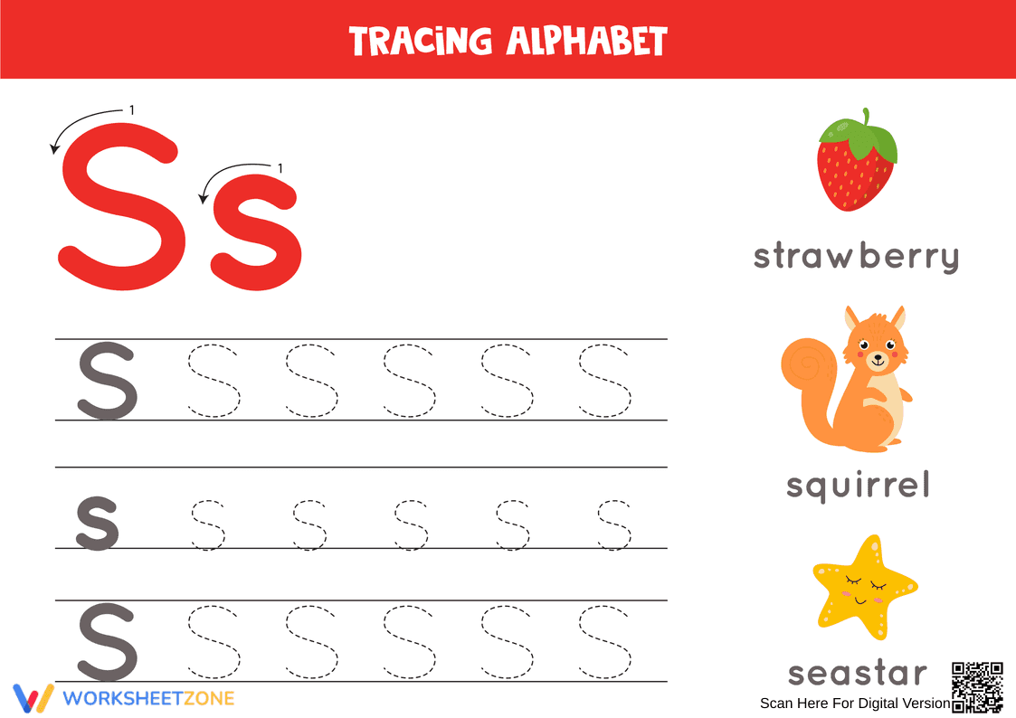 Grade K Letter S Tracing — Printable No-Prep Worksheet - Page 1