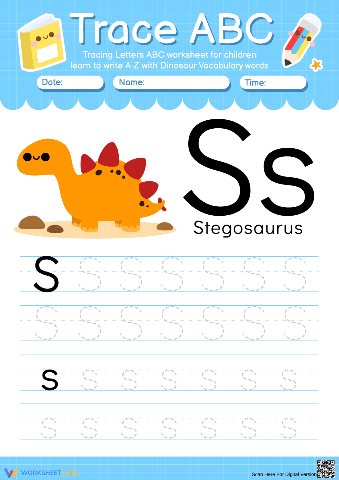 Trace the Letter S with Stegosaurus! - Page 1