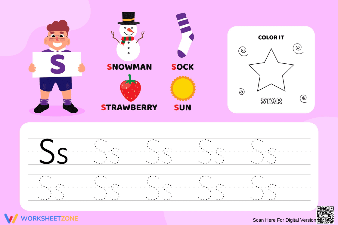 Letter S Learning Adventures: Handwriting Worksheet - Page 1