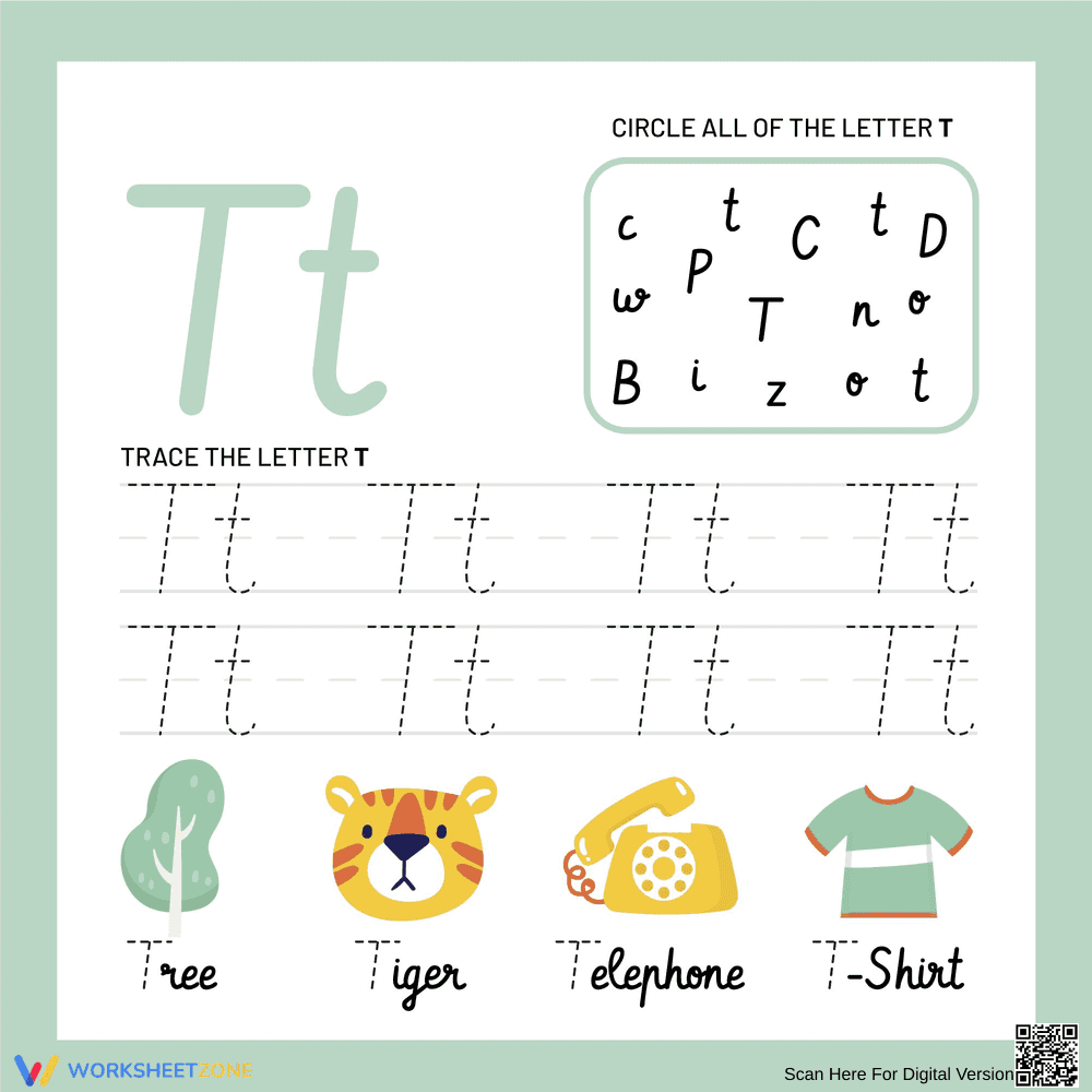 Printable Cursive Letter T Worksheet | Grade 1 - Page 1