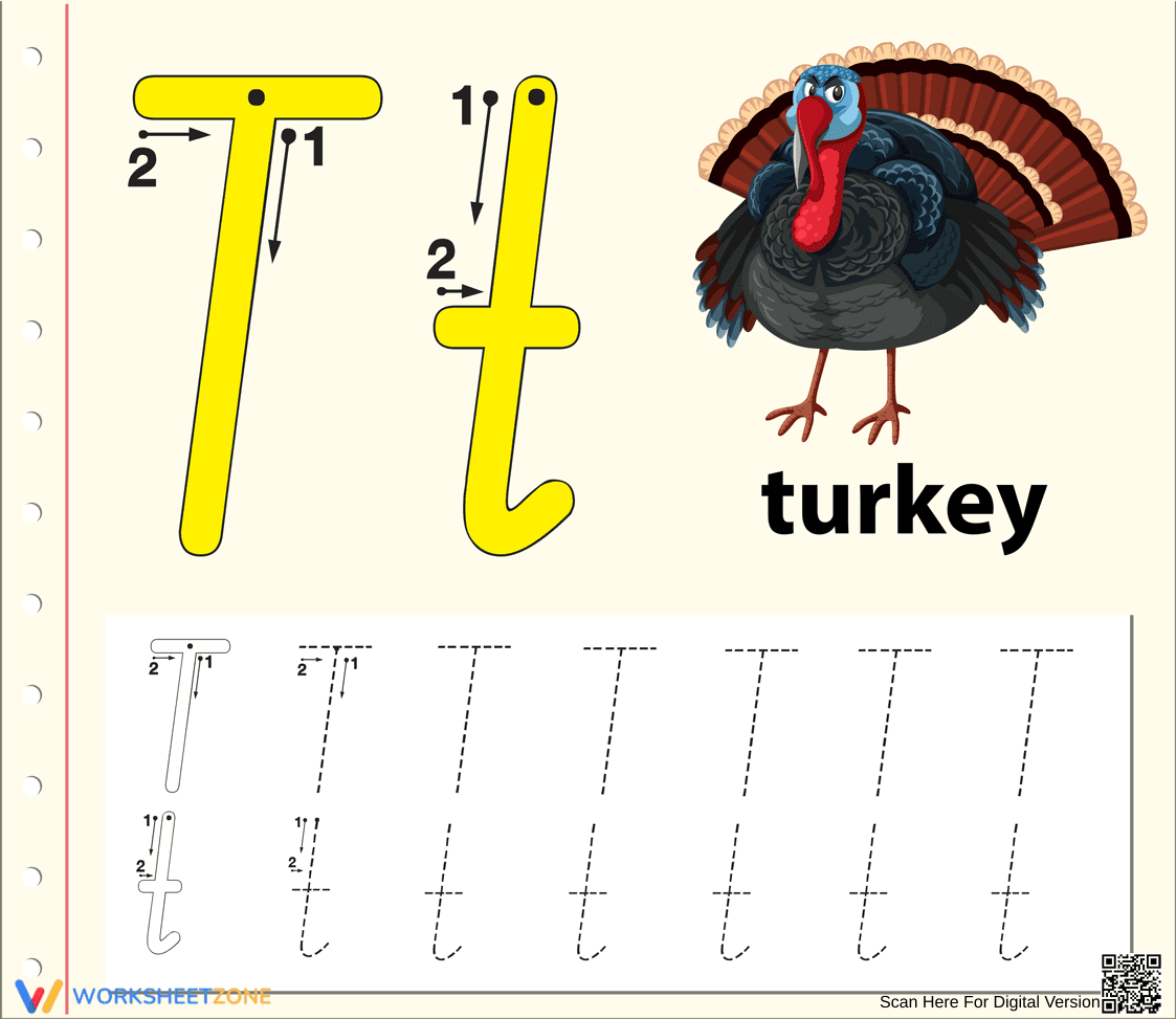 Essential Letter T Tracing Worksheet | Kindergarten - Page 1