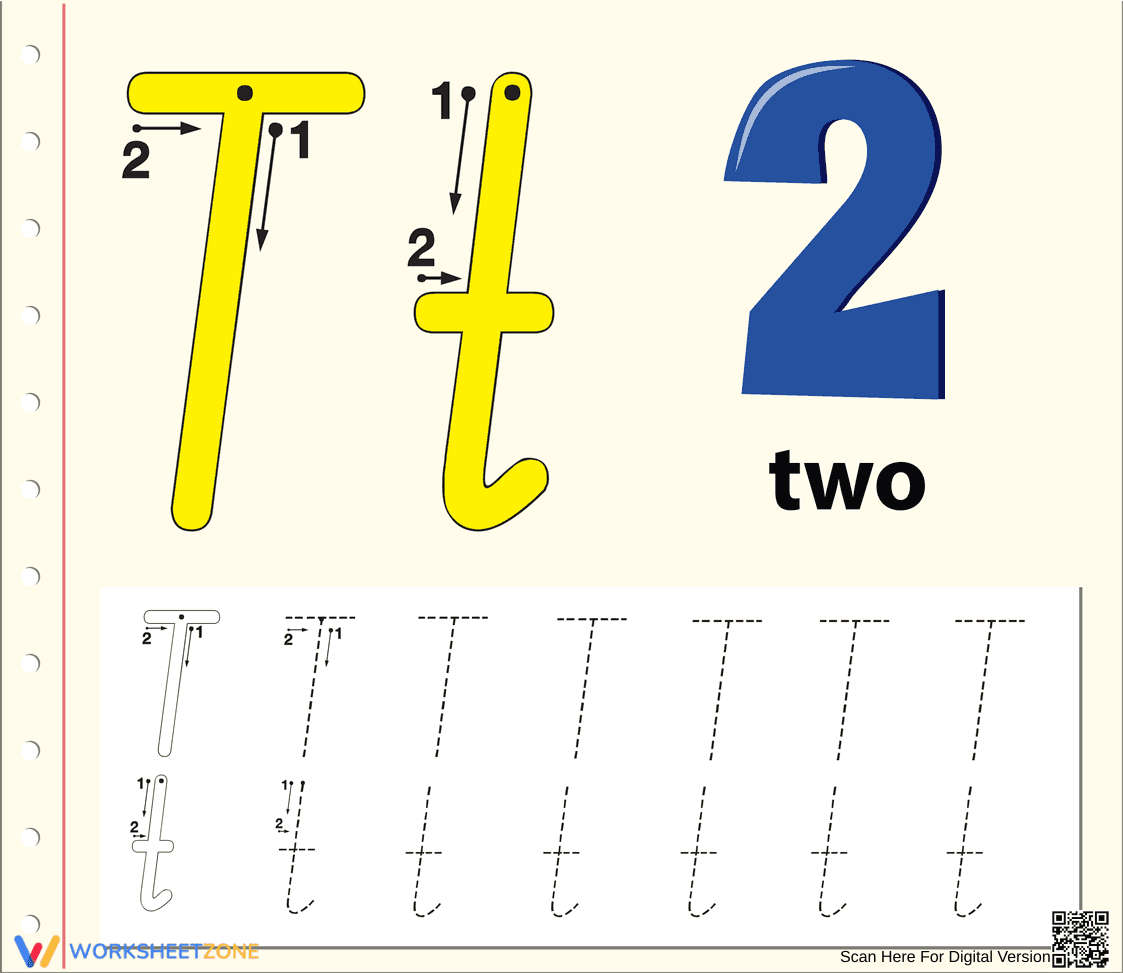 Letter T is for Two Worksheet - Page 1
