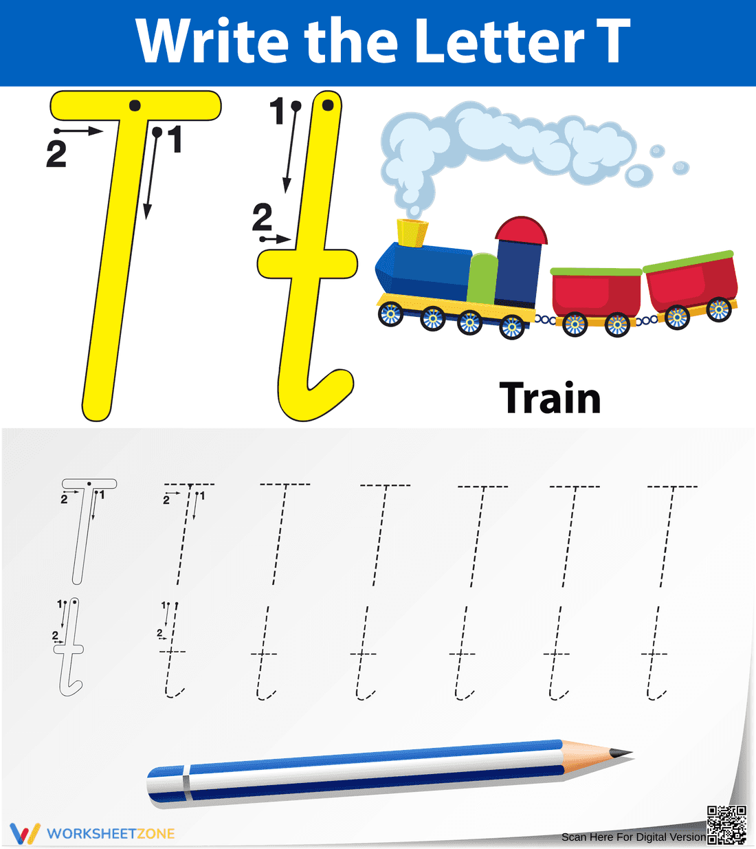 Grade K Letter T Tracing — Printable No-Prep Worksheet - Page 1