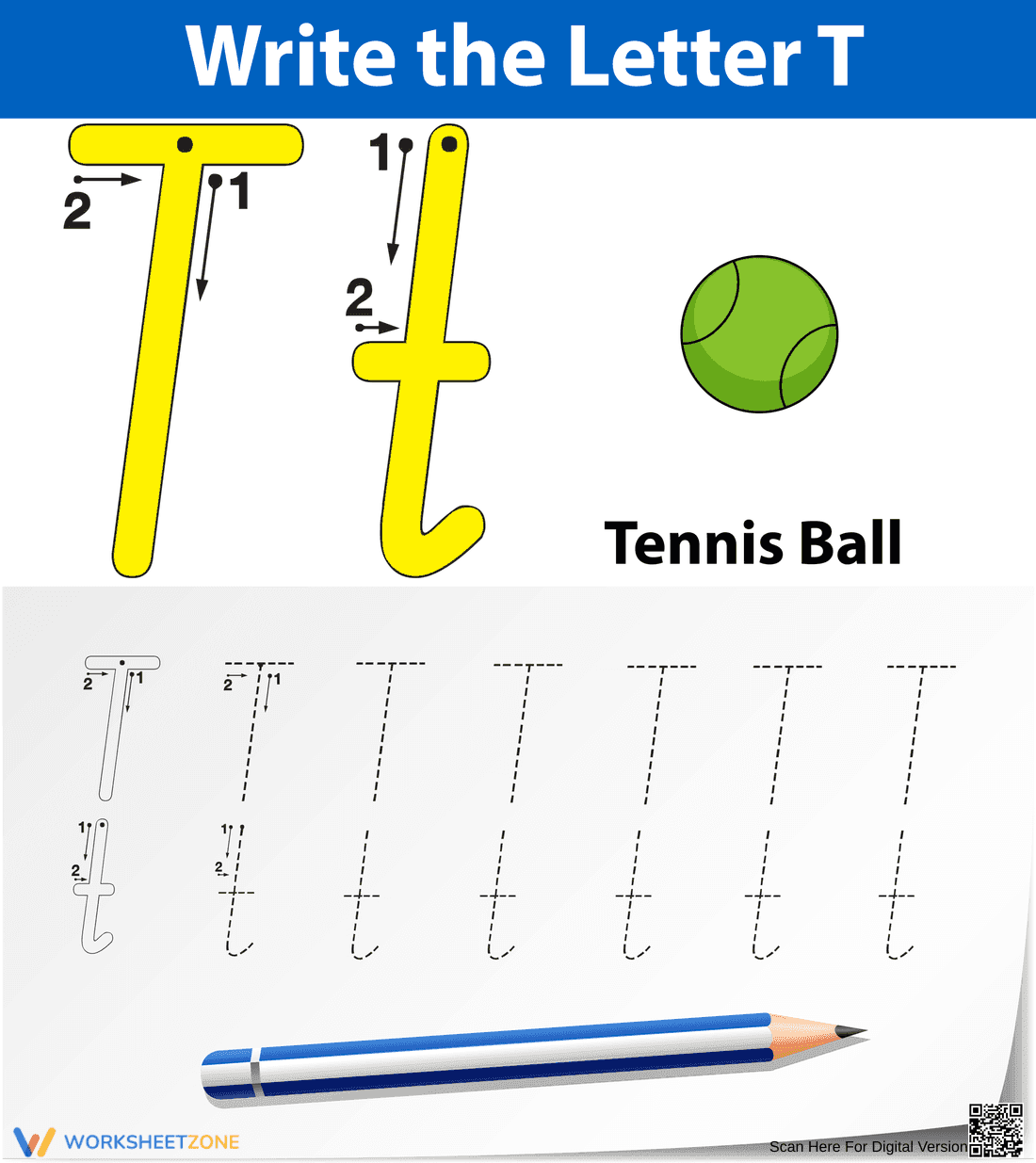 Letter T Tracing Worksheet | Printable Grade K English - Page 1