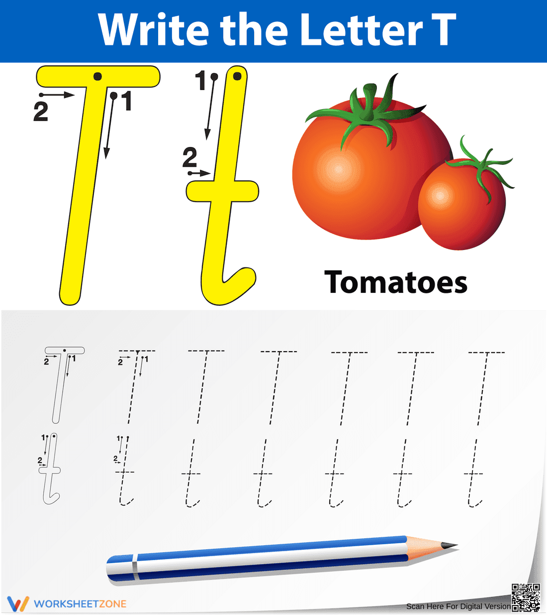 Letter T Tracing Worksheet | Printable Kindergarten ELA - Page 1