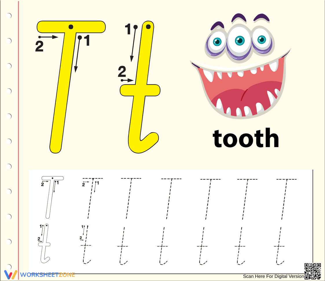 Printable Letter T Tracing Worksheet | Grade K - Page 1