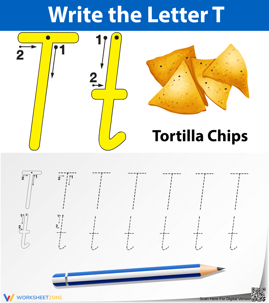 Letter T is for Tortilla Chips Worksheet - Page 1