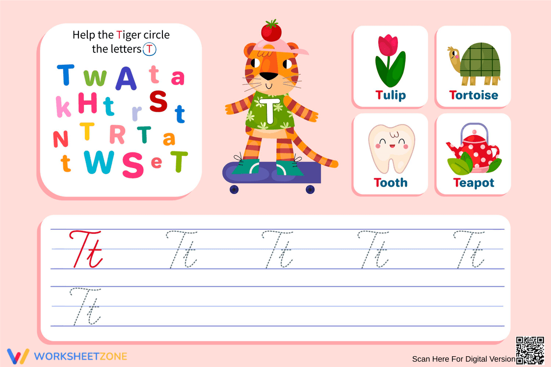 Cursive Letter T Worksheet | Grade 1 Essential Practice - Page 1