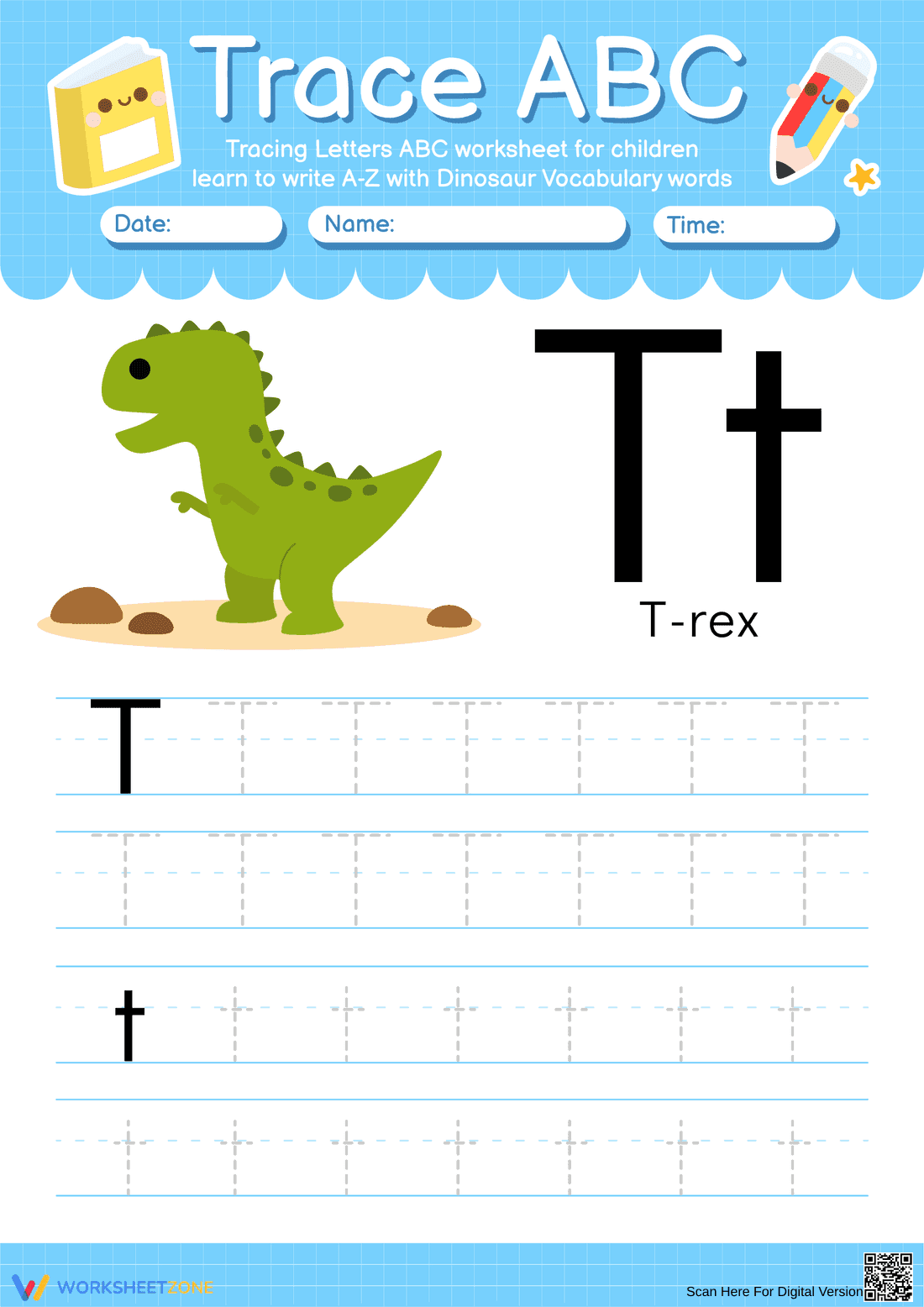 Trace the Letter T with T-Rex - Page 1