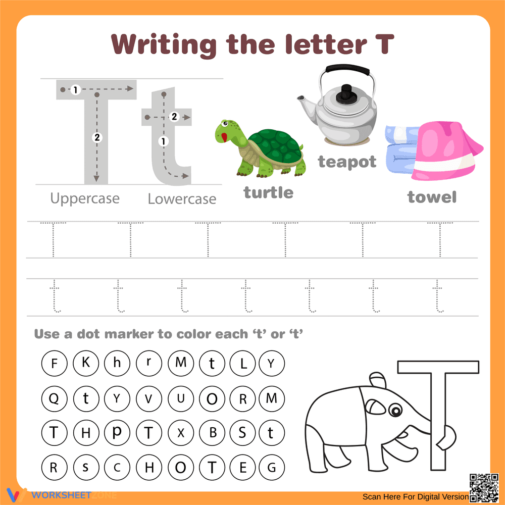 Writing the Letter T Worksheet - Page 1