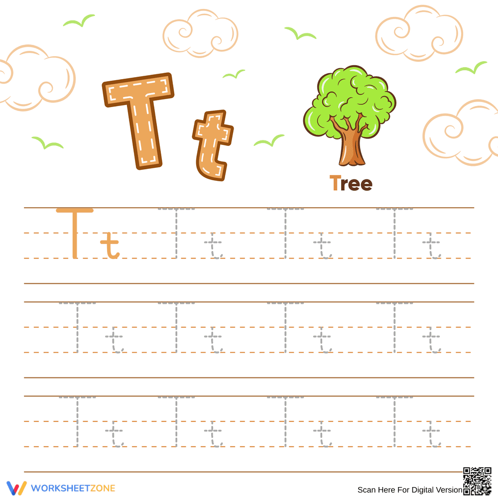TT is for Tree: Letter T Worksheet - Page 1