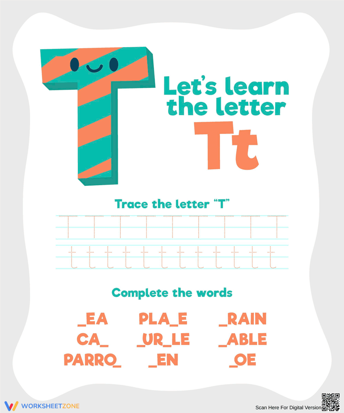 Letter T Worksheet | Tracing & Word Fun! - Page 1
