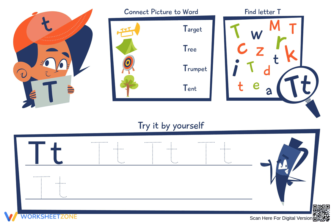 Letter T Tracing & Recognition | Essential Grade 1 Worksheet - Page 1