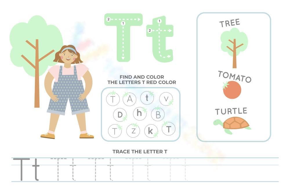 Grade K Letter T — Printable No-Prep Worksheet - Page 1