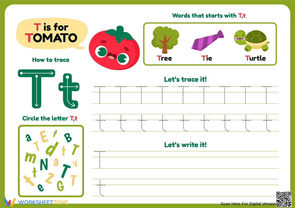 Grade 1 Letter T Tracing — Essential Printable Worksheet - Page 1