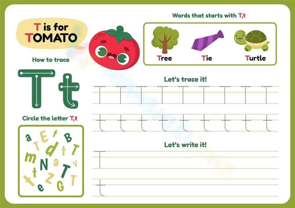 Grade 1 Letter T Tracing — Essential Printable Worksheet - Page 1