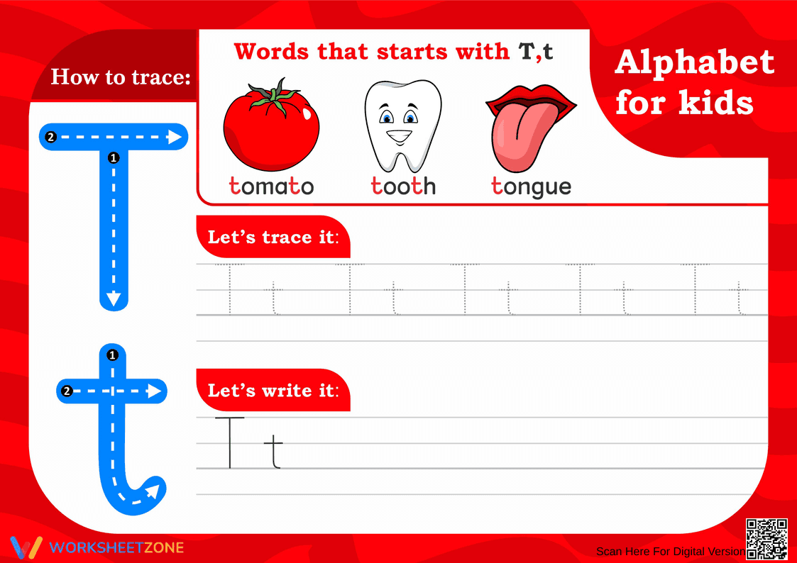 Alphabet Writing: Practice Letter T - Page 1