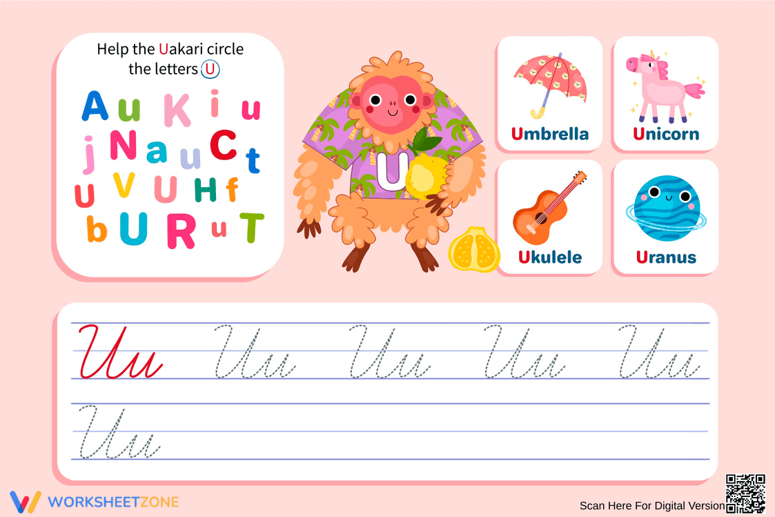 Find, Trace & Write: Cursive U Practice - Page 1