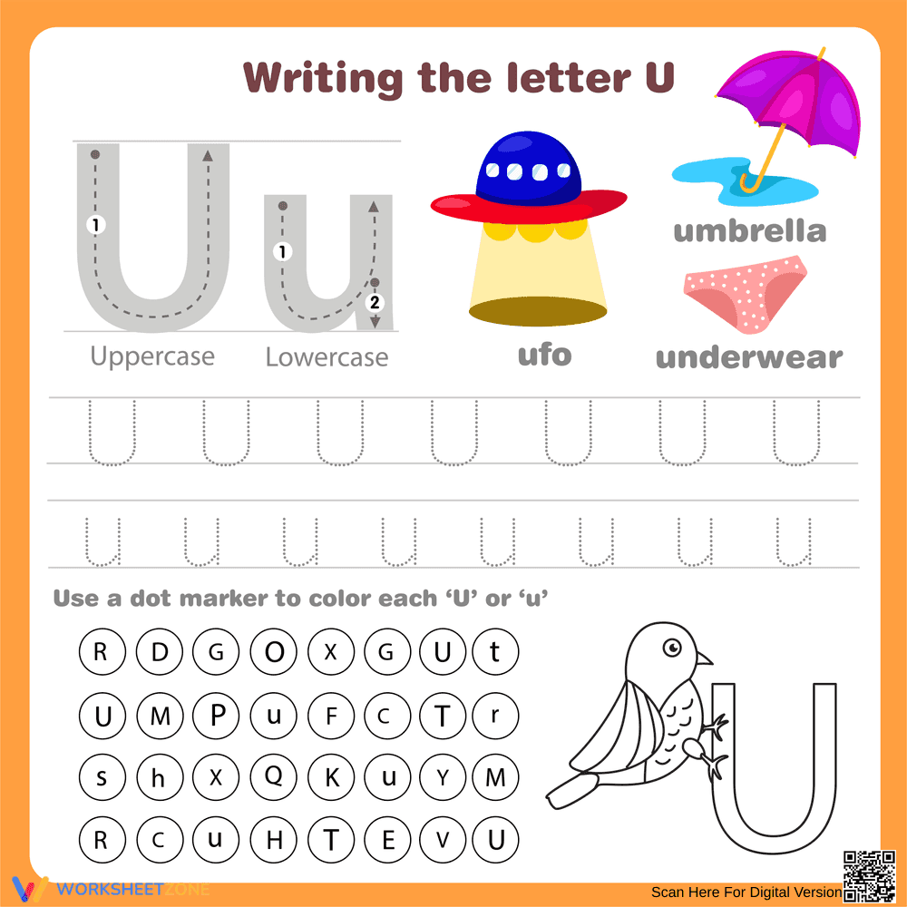 Writing the Letter U Worksheet - Page 1
