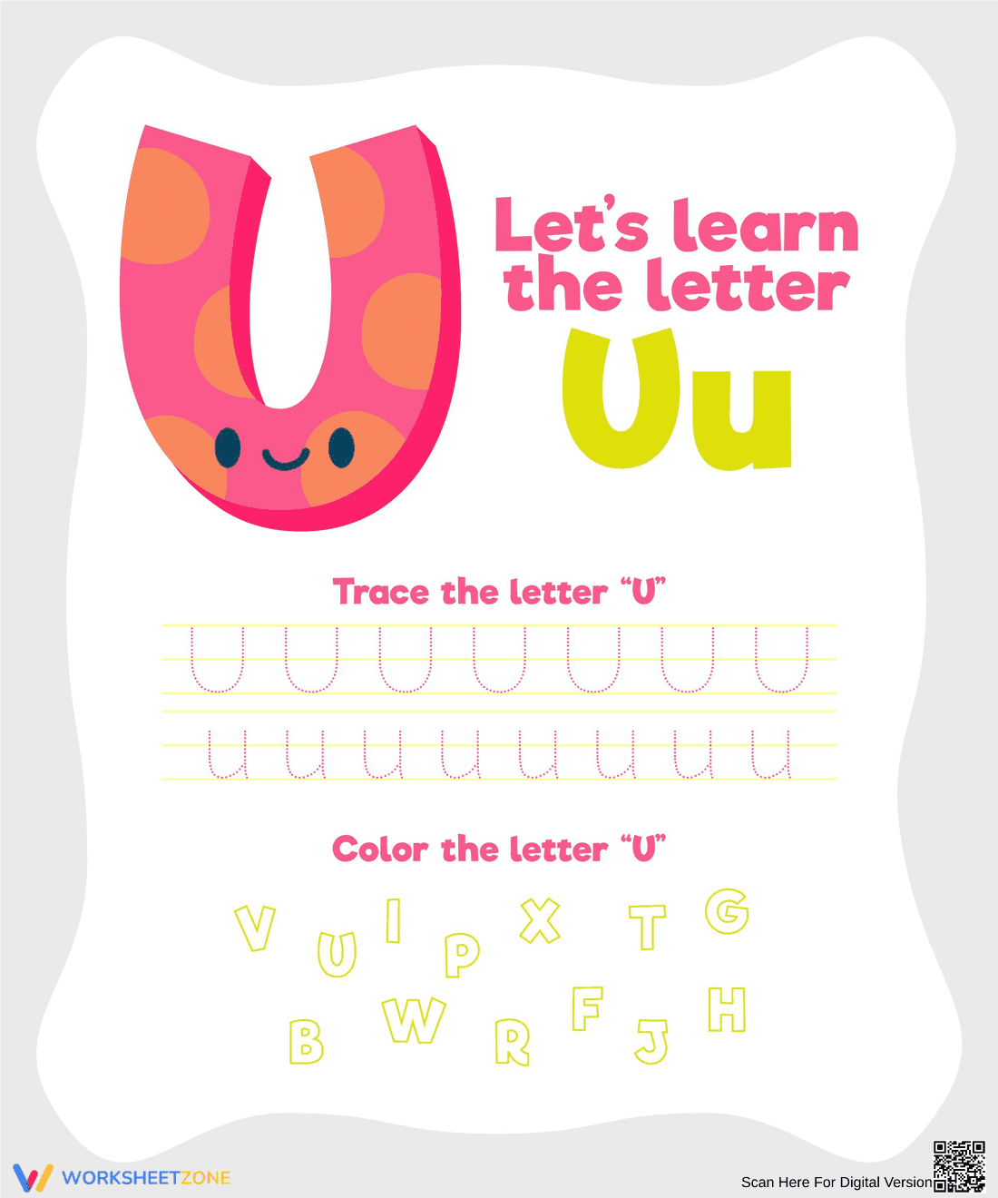 Letter U Tracing & Coloring Worksheet - Page 1