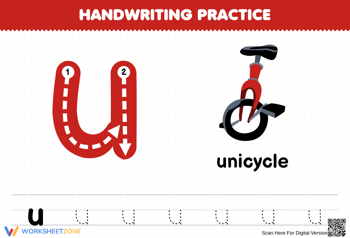 Handwriting Practice: Letter U Worksheet - Page 1