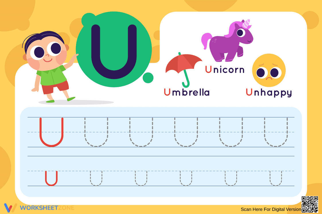 Tracing Letter U Practice Worksheet - Page 1