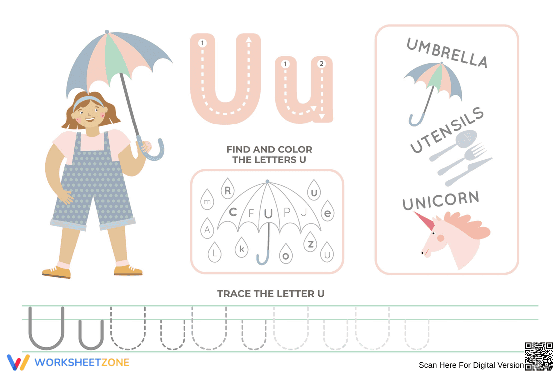 Circle & Trace the Letter U Worksheet - Page 1