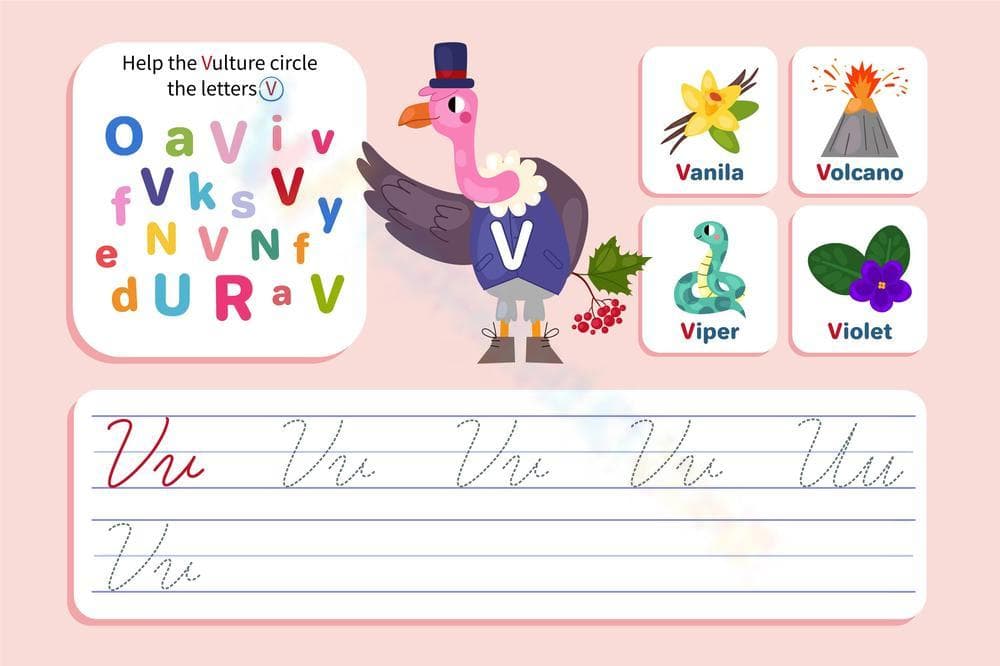 Grade 1 Cursive V — Printable No-Prep Worksheet - Page 1