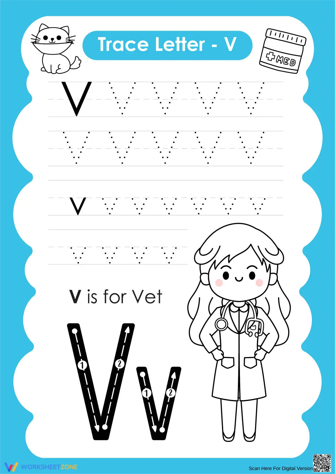 Letter V Tracing Practice for Kids - Page 1