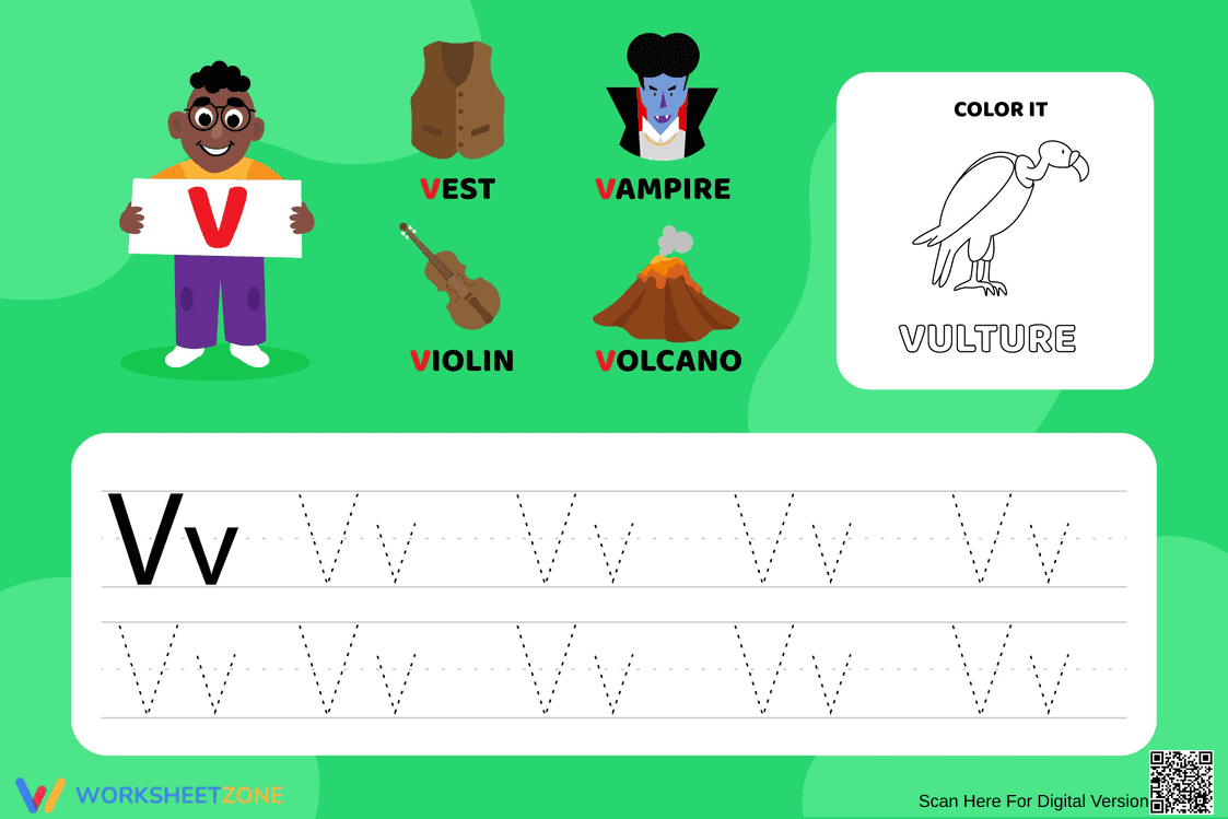 Color and Trace: Letter VV Practice - Page 1