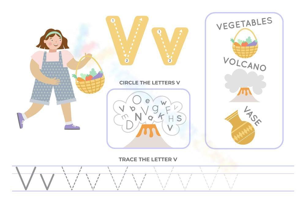 Grade K Letter V — Printable No-Prep Worksheet - Page 1
