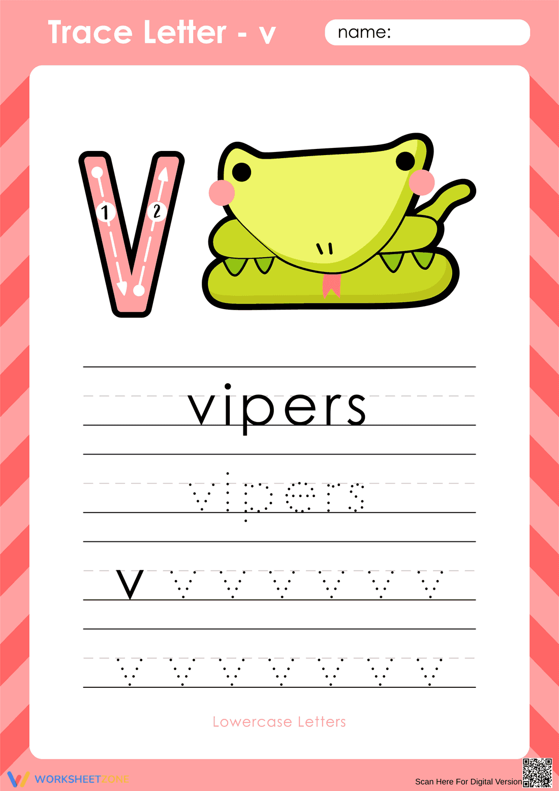Letter V Writing Practice | Essential Kindergarten Worksheet - Page 1