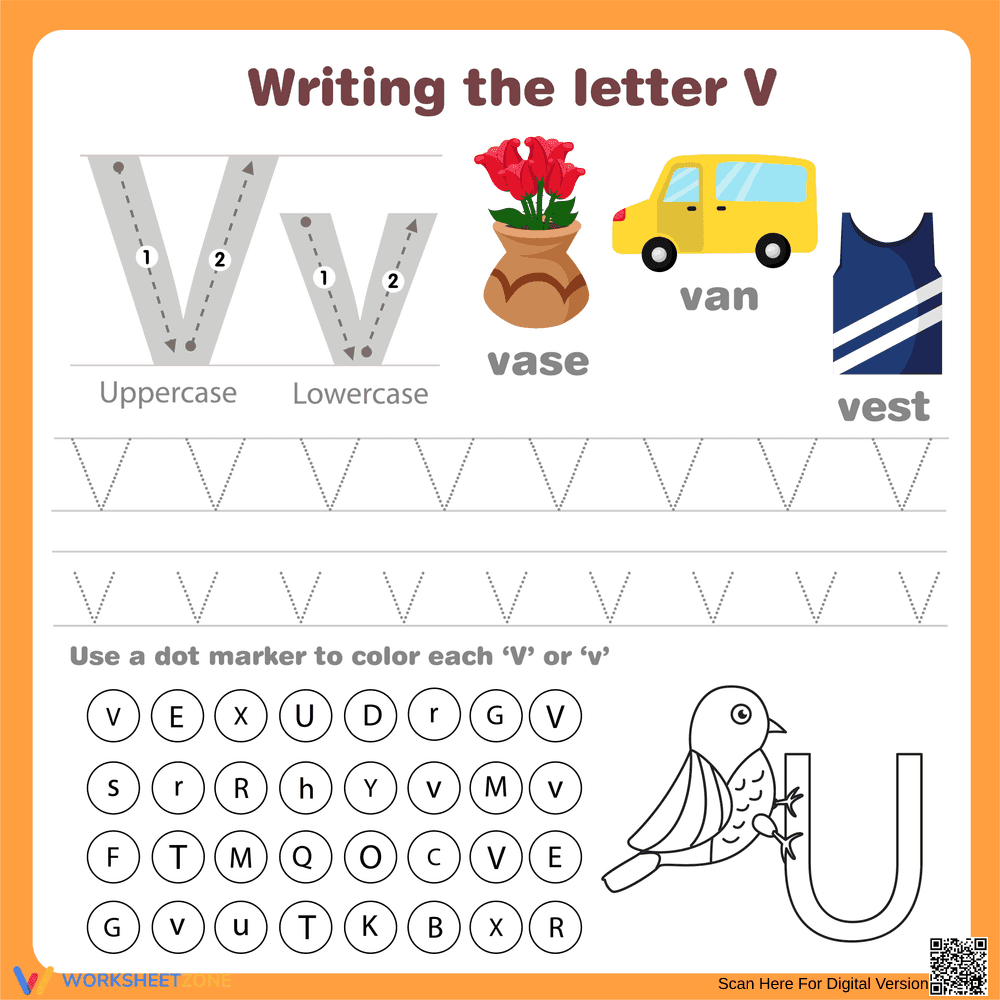Printable Letter V Worksheet | Grade K ELA - Page 1