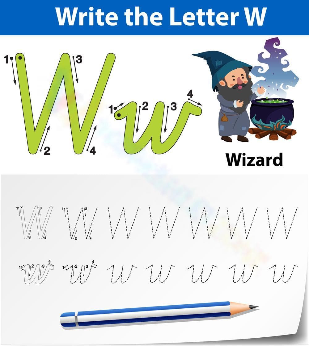 Printable Letter W Tracing Worksheet | Grade K - Page 1