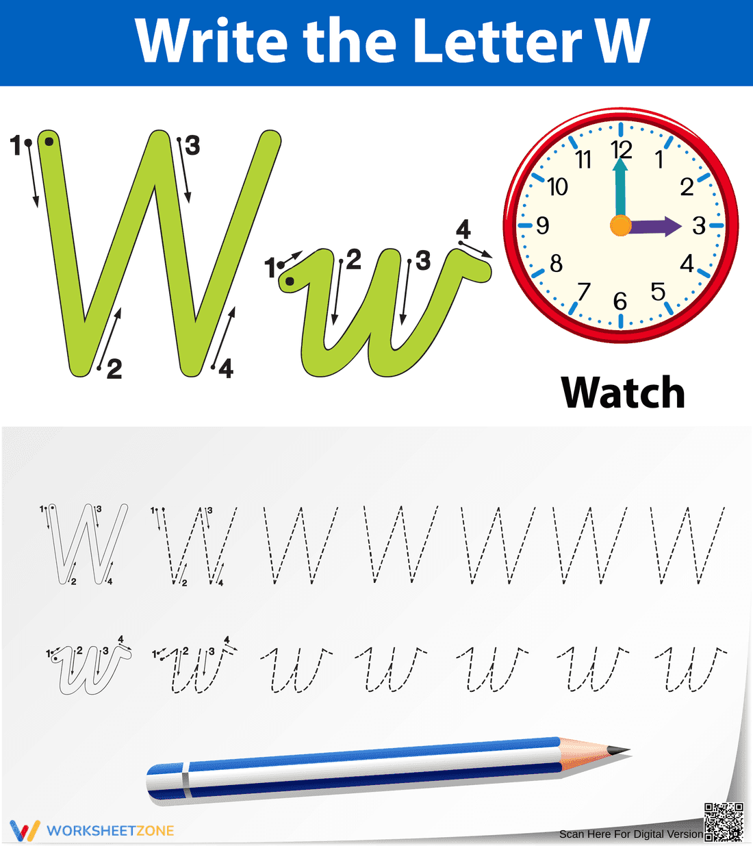 Printable Letter W Tracing Worksheet | Kindergarten ELA - Page 1