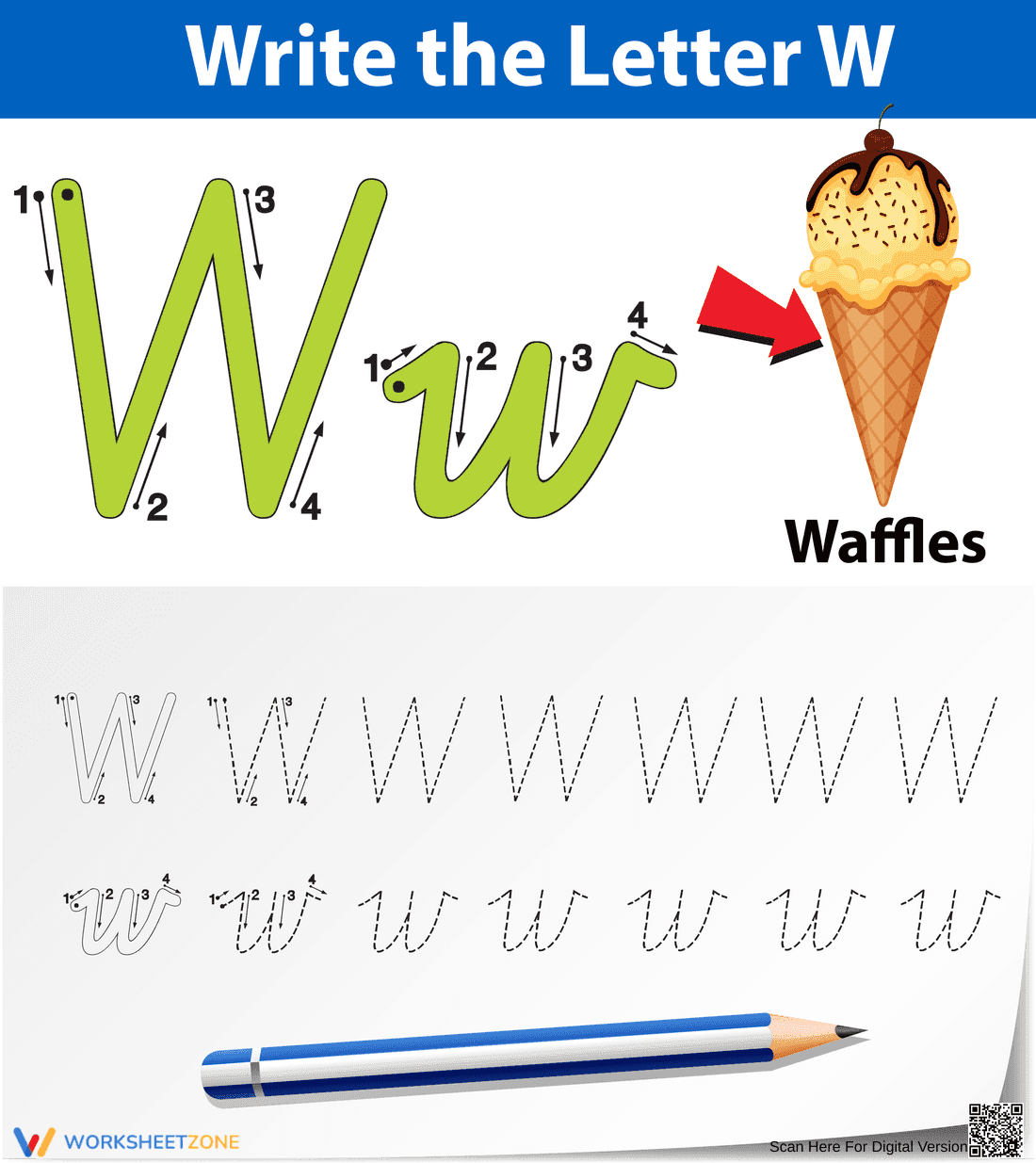 Cursive Letter W Tracing Worksheet | Essential Grade 1 - Page 1